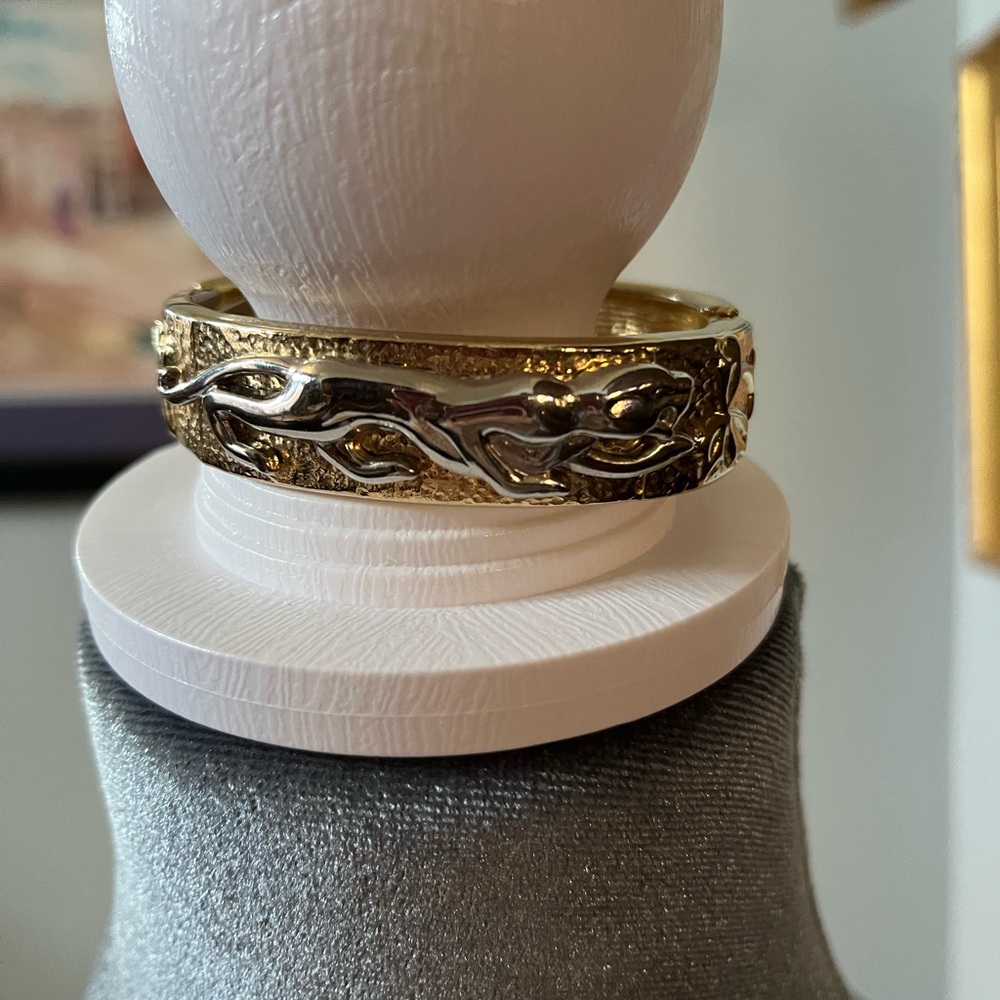 Gold and Silver Textured bracelet with cougar